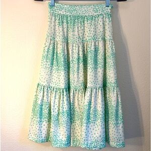 Hand Crafted tiered skirt floral green white poly xs Vintage